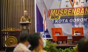 Wawali Ryan F. Kono dalam sambutan pembukaan kegiatan musrenbangda RKPD penyempurnaan rancangan RKPD di Kota Gorontalo Tahun 2023, Jumat (8/4, Foto PKP).